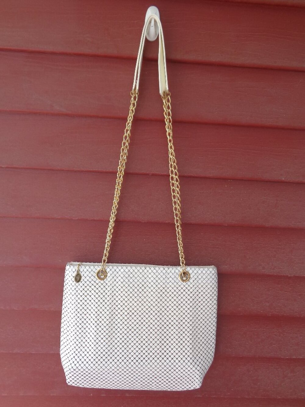 Vintage Large WHITING & DAVIS White Metal Mesh PURSE Gold Chain
